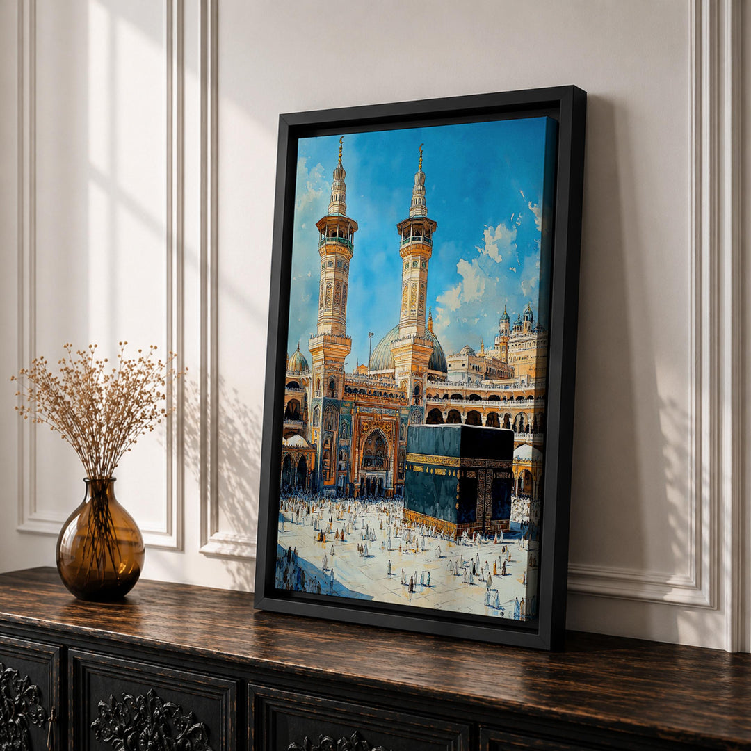 Masjid al Haram inspired wall art on framed canvas