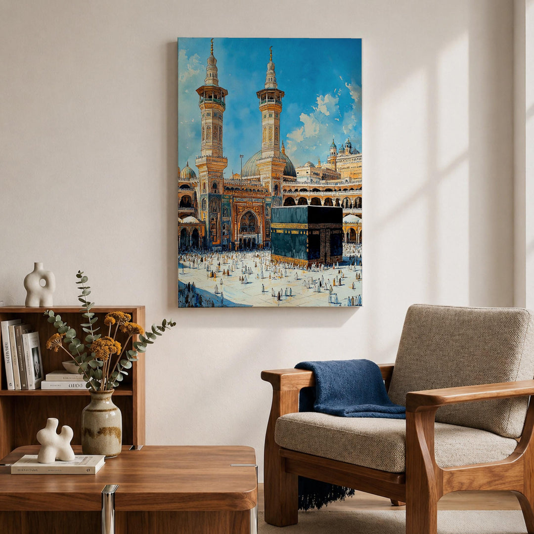 Elegant Kaaba Mecca framed canvas for living room decor