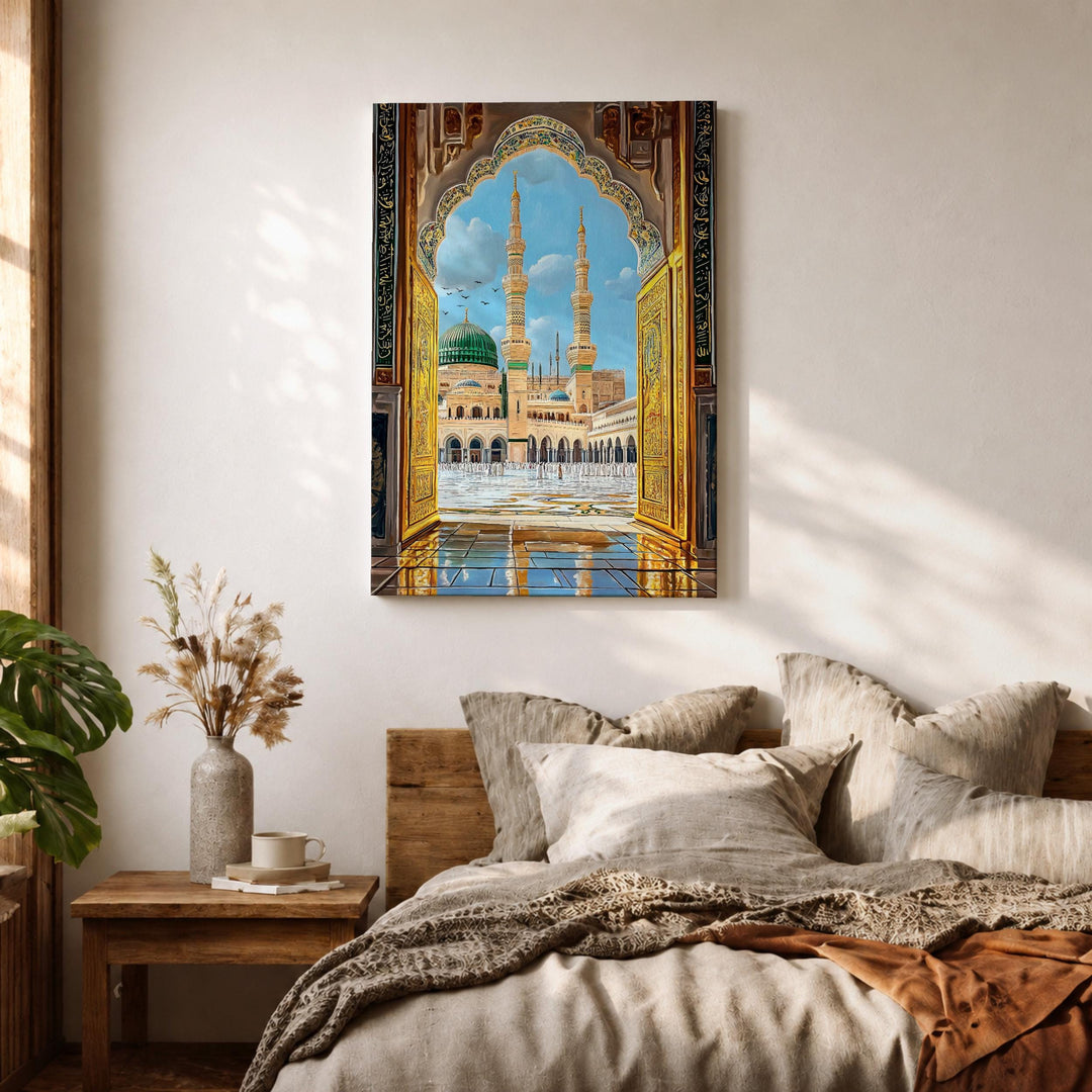 Islamic wall art featuring Medina arch in frame