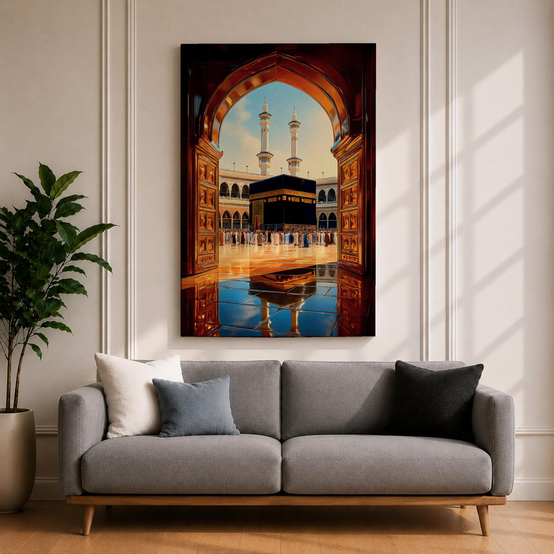 Framed Kaaba doorway wall art close-up showing architectural details