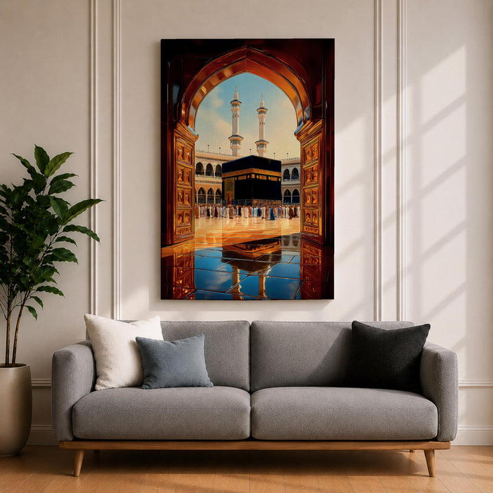Framed Kaaba doorway wall art close-up showing architectural details