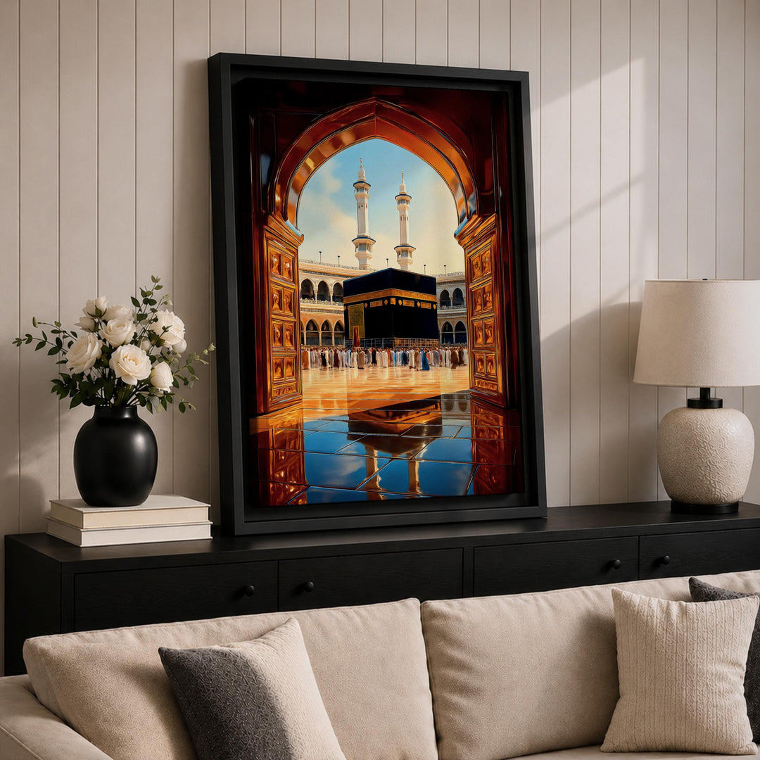 Kaaba doorway canvas print with protective glaze and frame