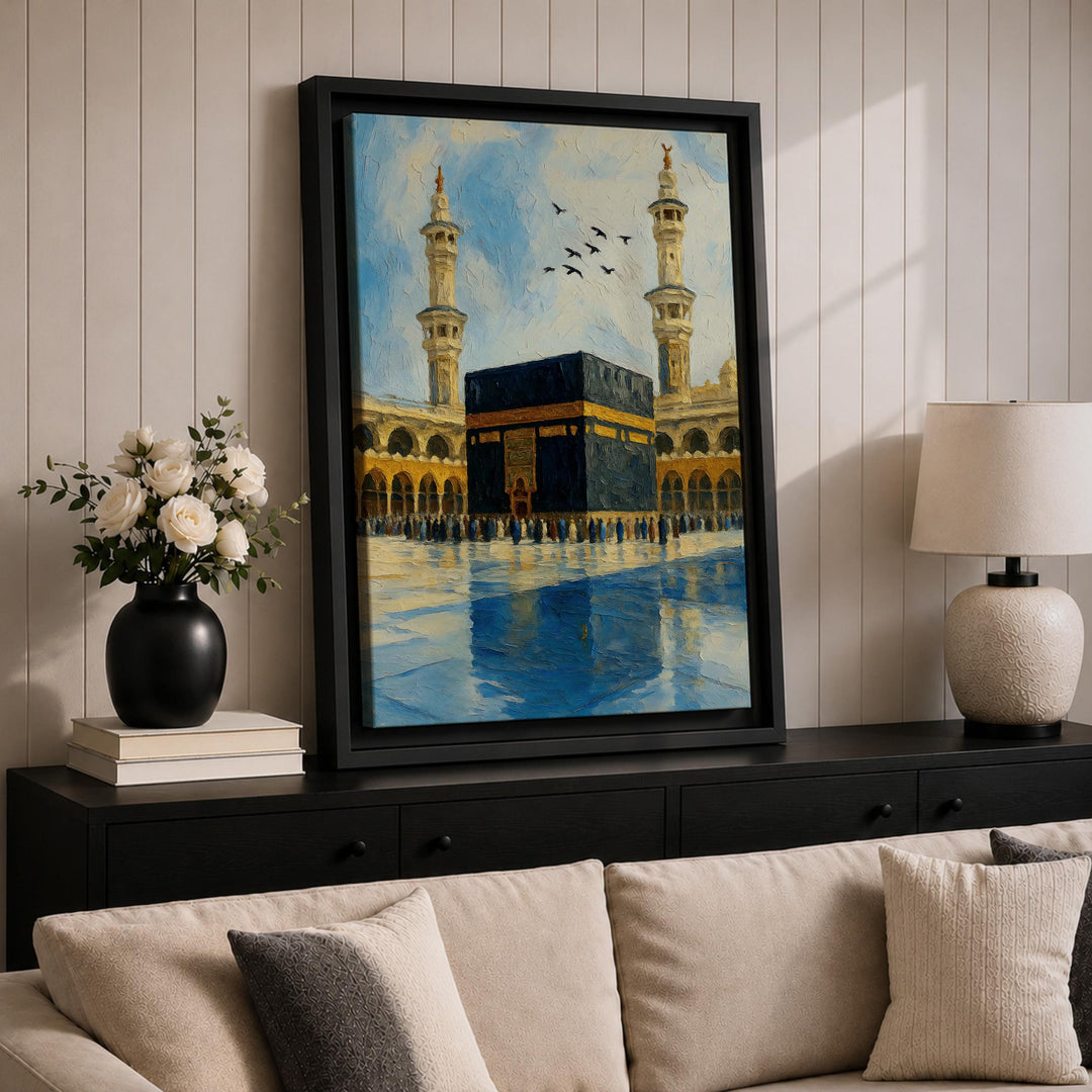 ready-to-hang kaaba wall art with protective coating