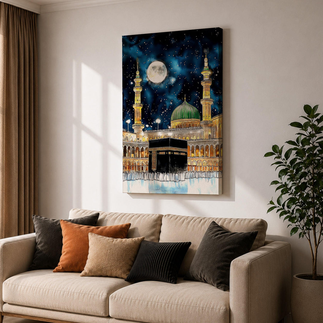 Kaaba night sky wall art hung in a modern living space