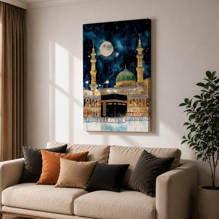 Kaaba night sky wall art hung in a modern living space