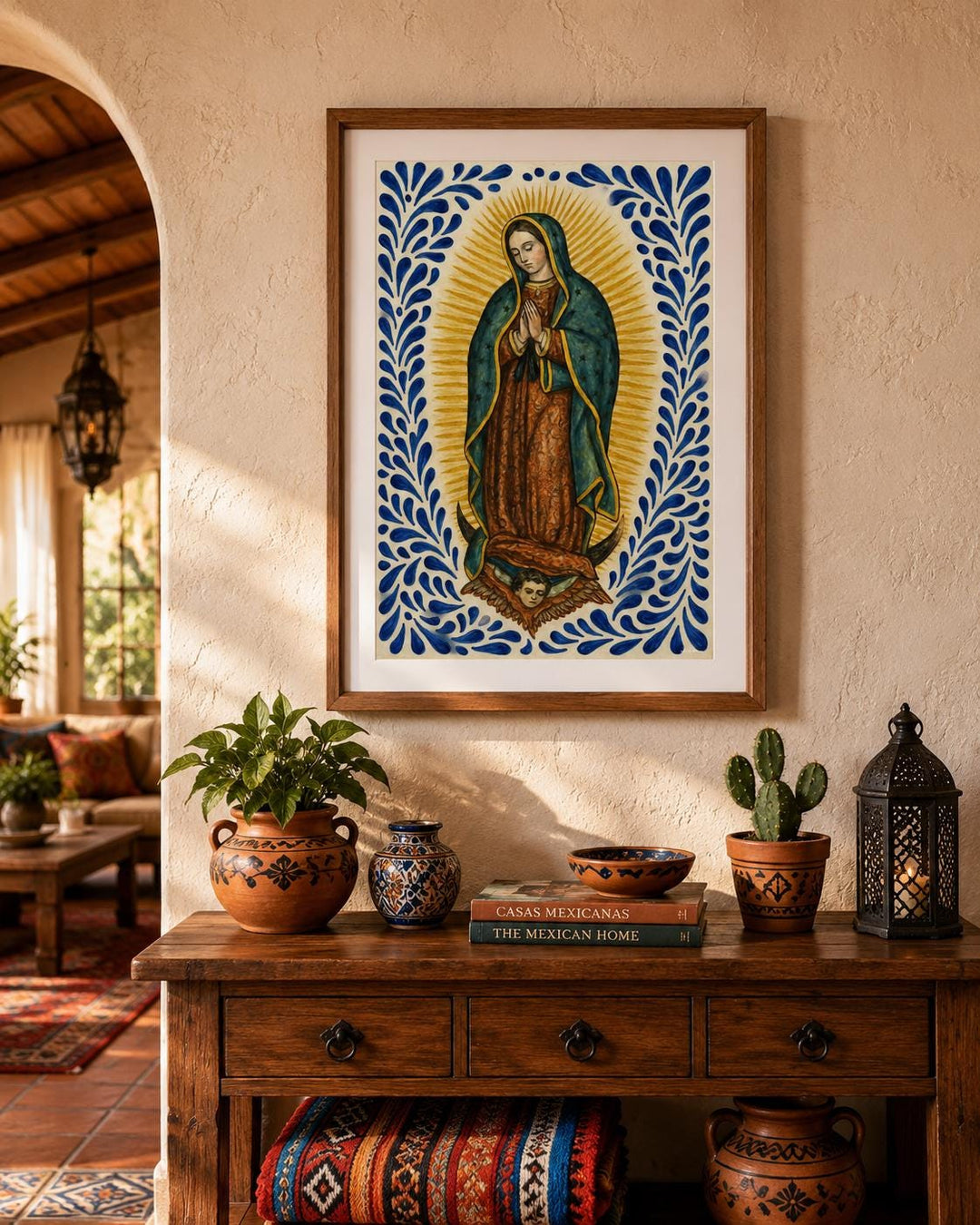 Our Lady of Guadalupe Talavera art with bright traditional dress