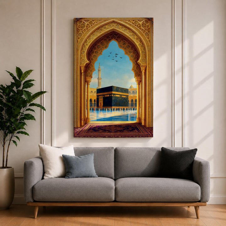 Mecca Masjid Haram mosque architecture print in gold