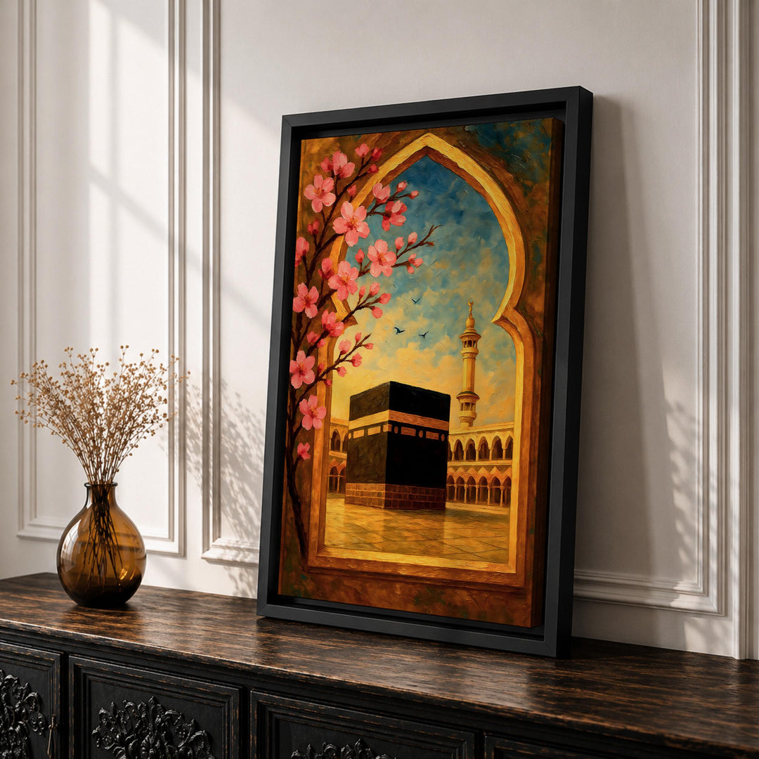 Textured canvas wall art featuring Kaaba arch motif