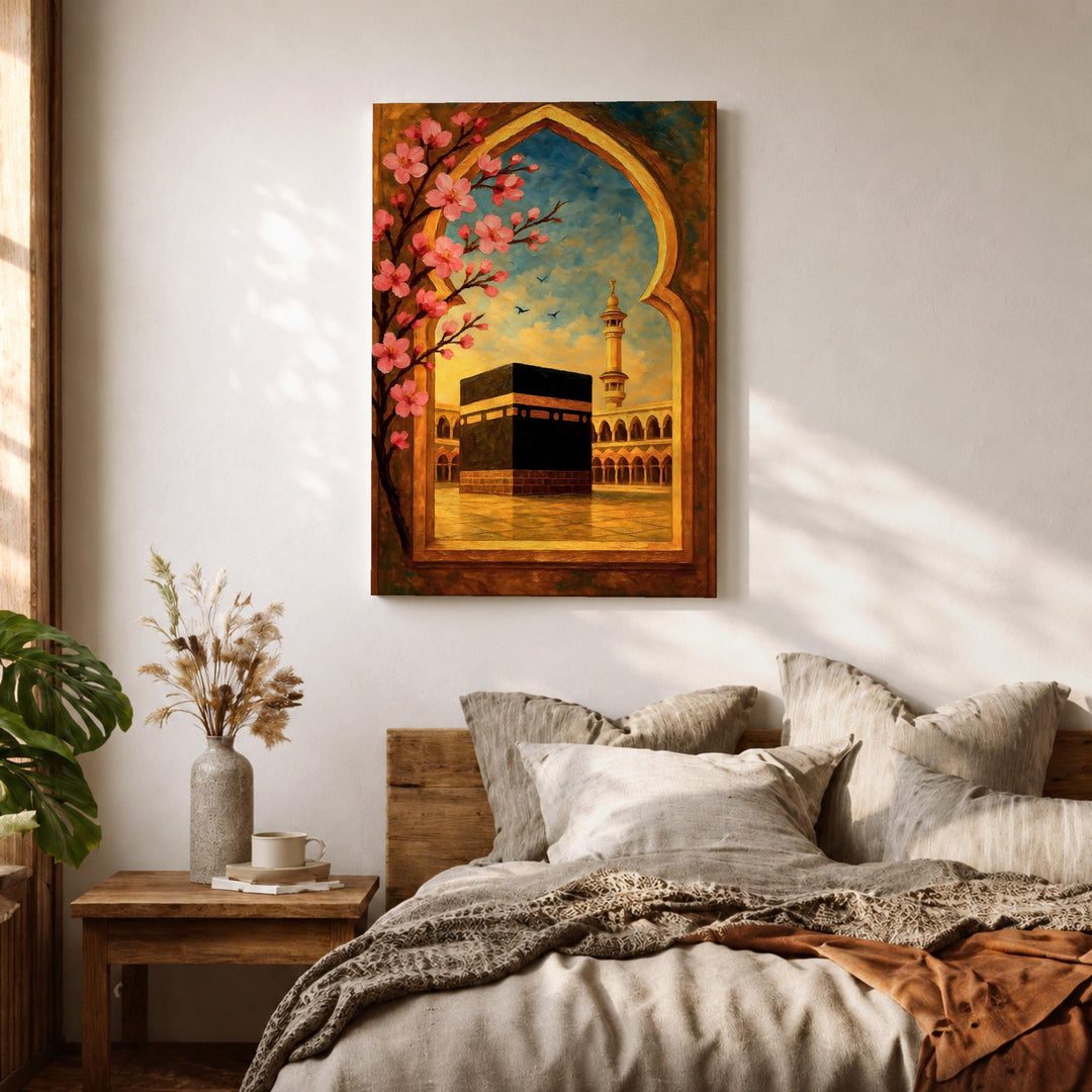 Elegant wall art with floral arch and architectural motif in frame