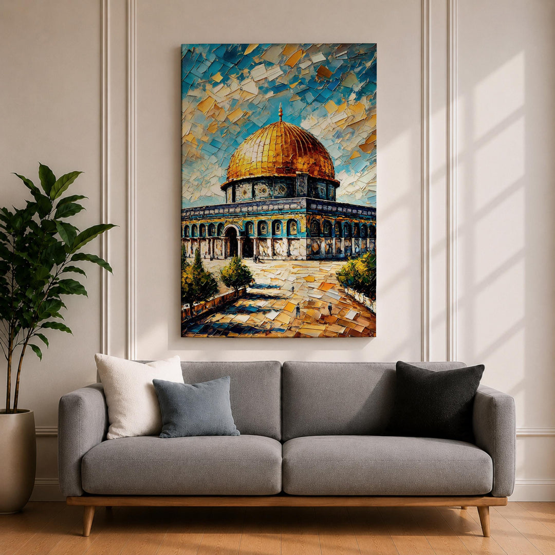 Close-up view of golden dome on Masjid Al Aqsa canvas