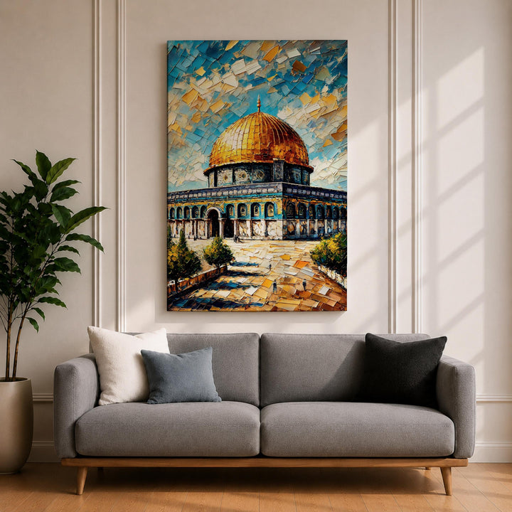 Close-up view of golden dome on Masjid Al Aqsa canvas