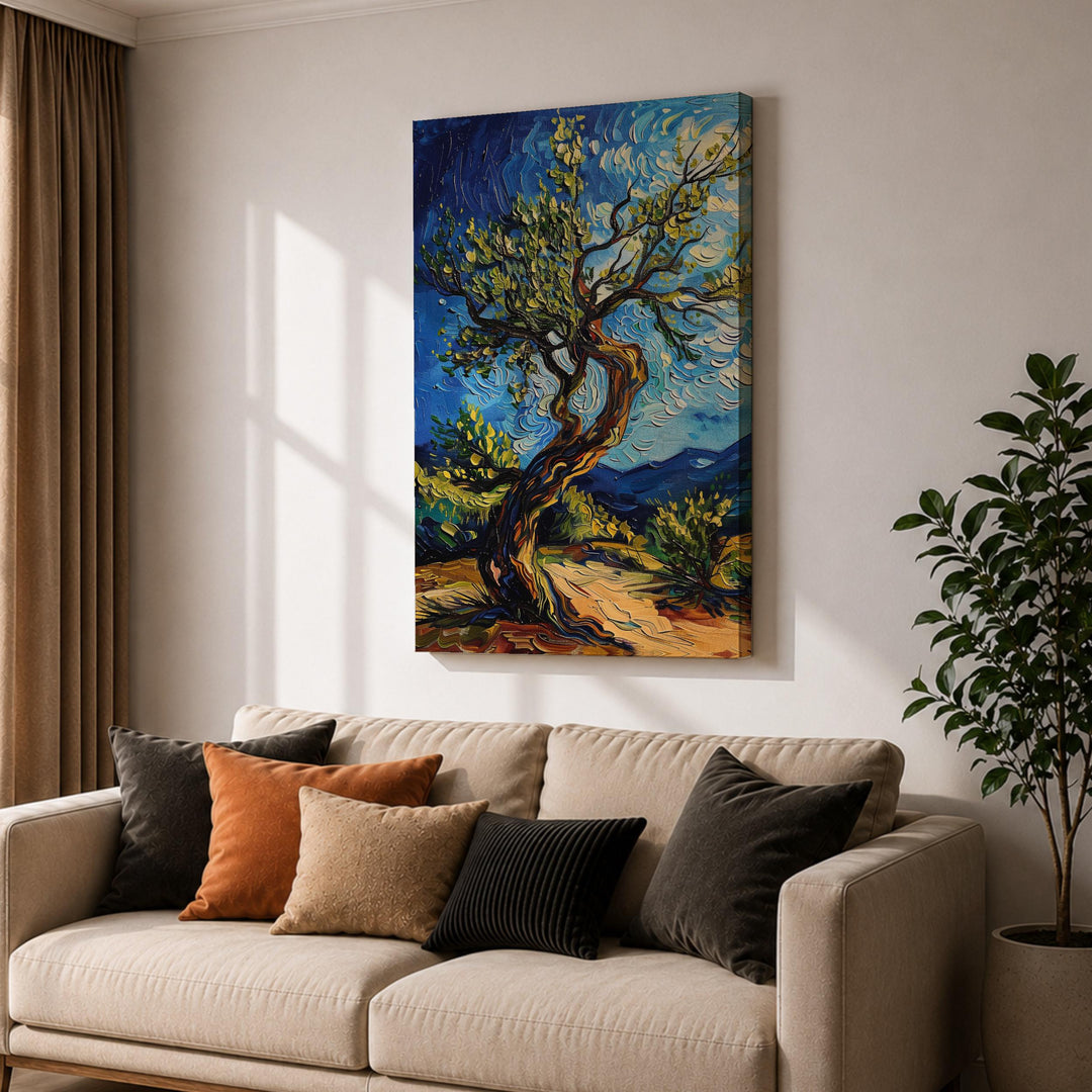 Neutral-toned wall art with olive trees, ideal for modern rustic interiors