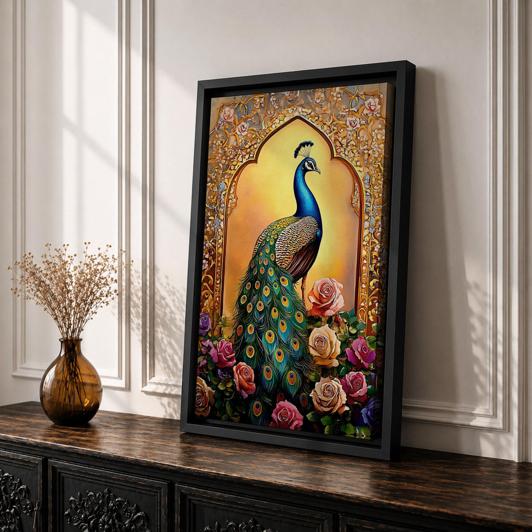 Full view of Peacock Bird Wall Art featuring florals