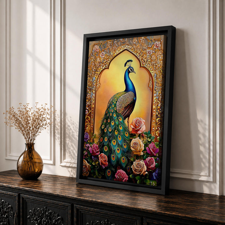 Full view of Peacock Bird Wall Art featuring florals