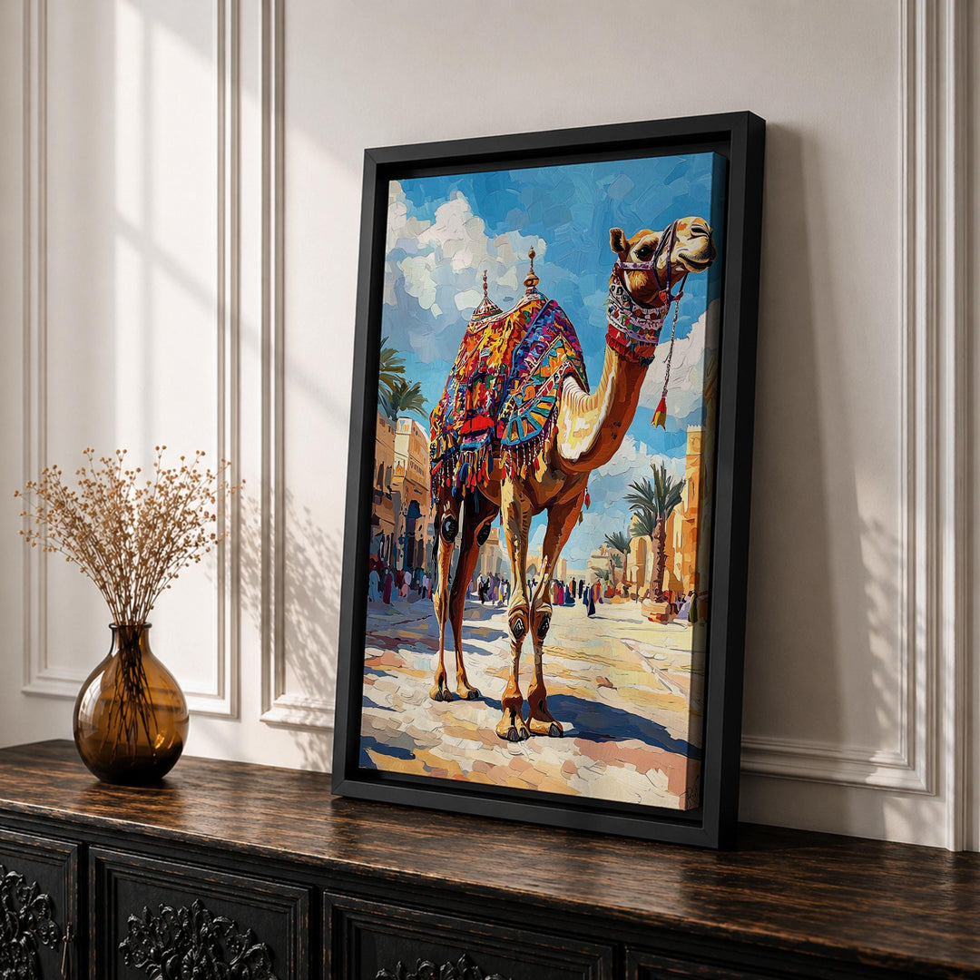 Camel illustration for living room wall decor with rich hues