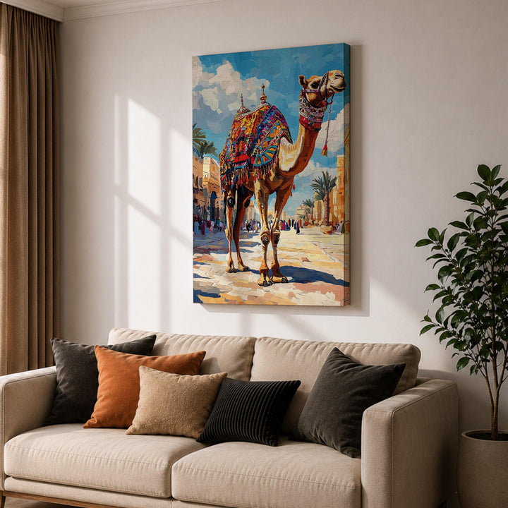 Boho vintage wall art with camel design