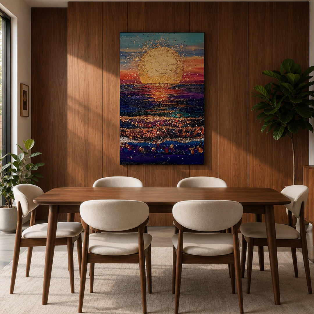 Wide seascape with sunlit sky and tranquil sea colors