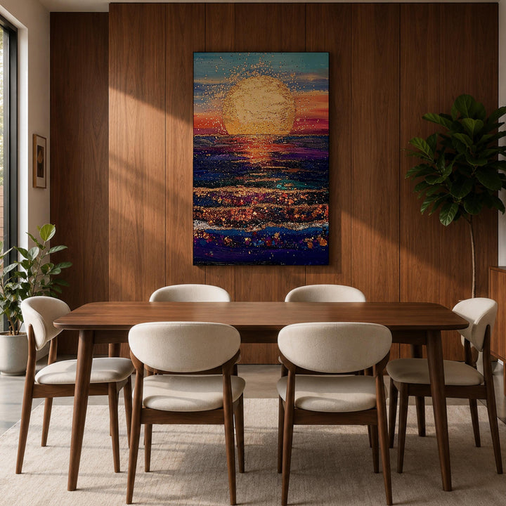 Wide seascape with sunlit sky and tranquil sea colors