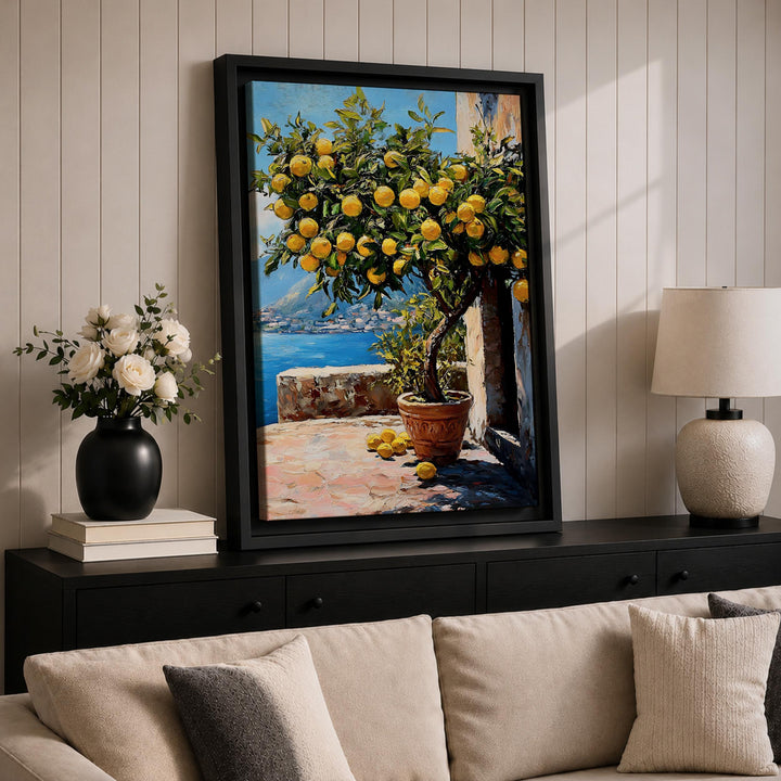 Serene citrus landscape with Mediterranean coast in wall art