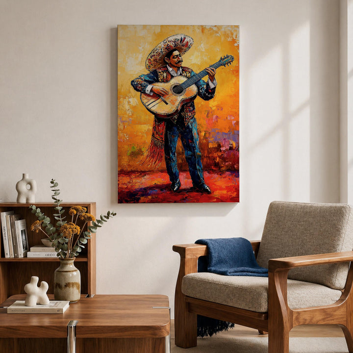 Colorful mariachi scene on canvas wall art