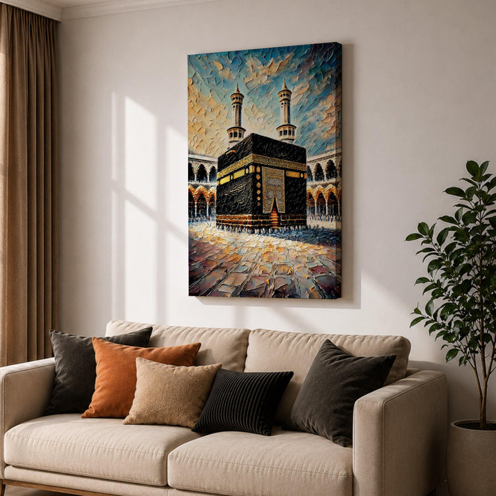 living room decor with kaaba framed canvas