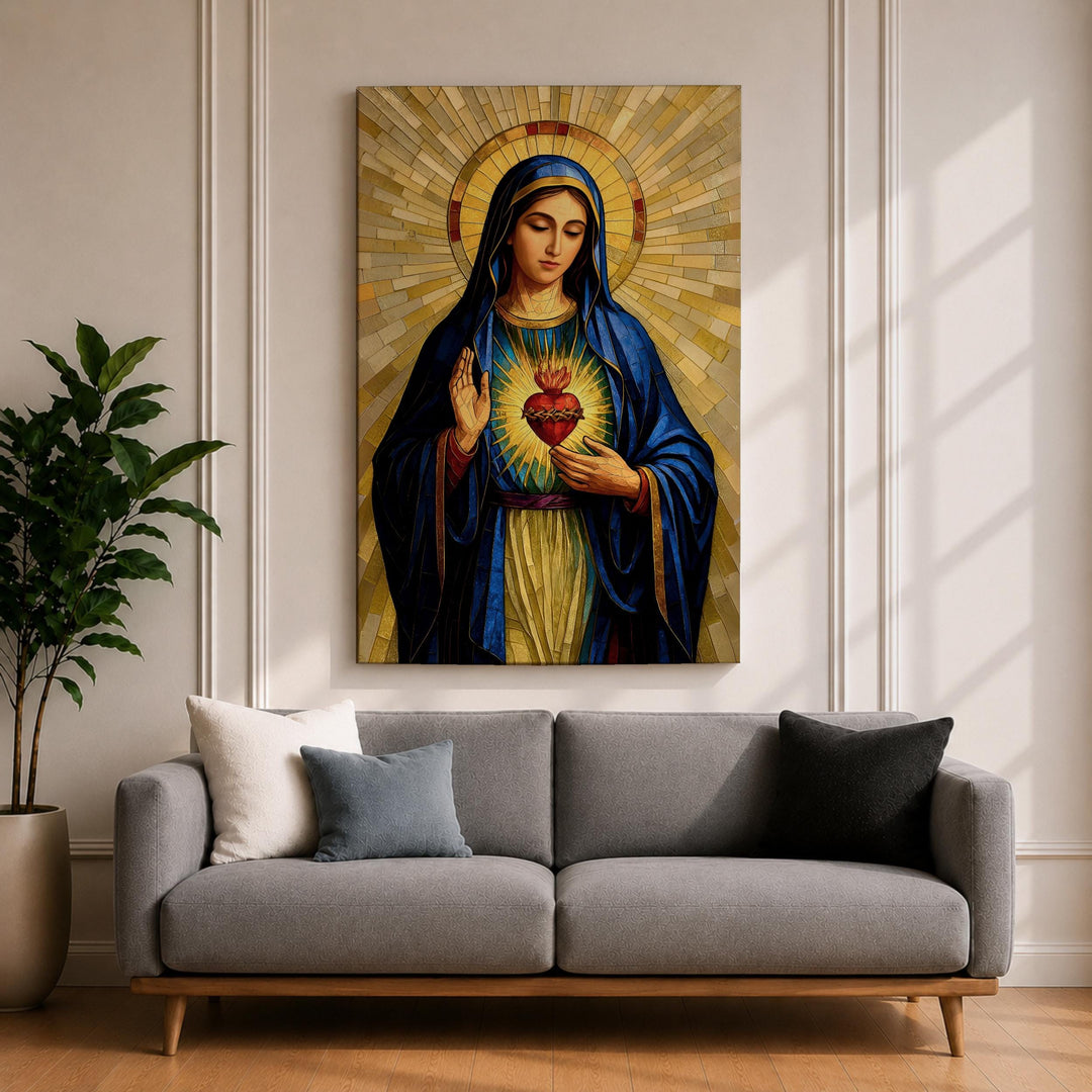 madonna mosaic framed wall art detail with soft tones