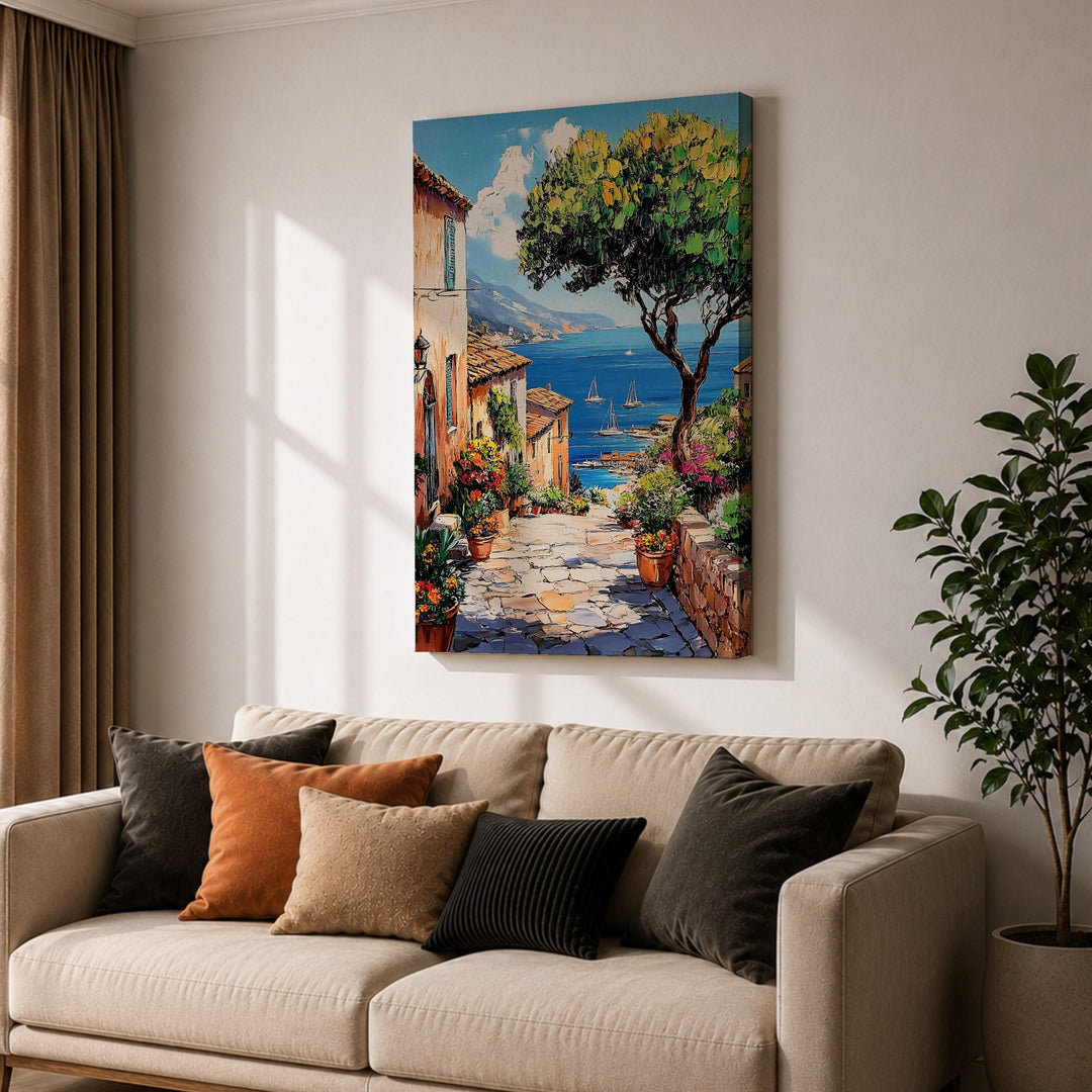Nautical inspired wall art: Amalfi harbor framed canvas