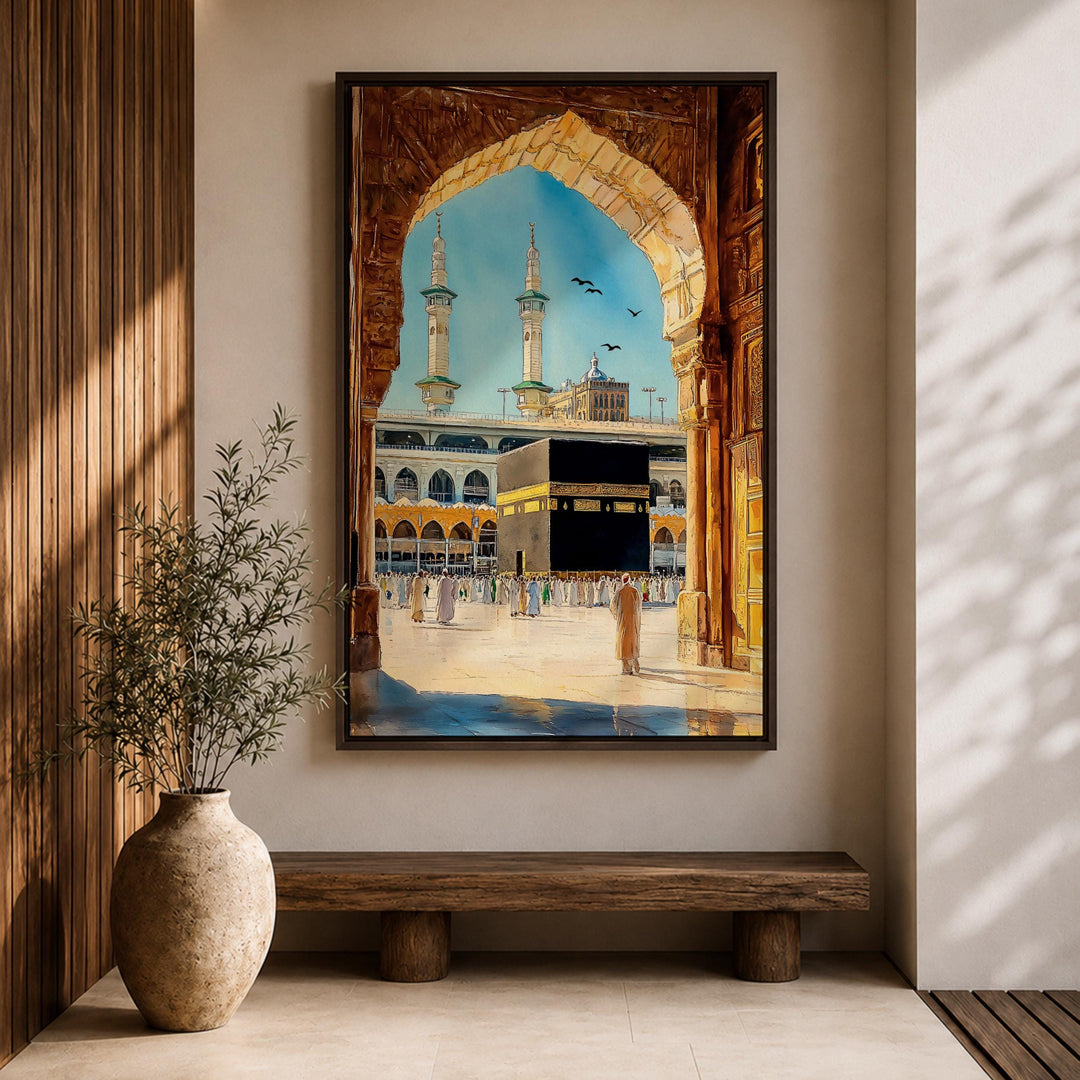 Masjid al-Haram architecture watercolor wall art on canvas