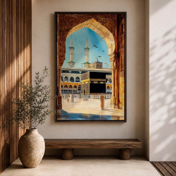 Masjid al-Haram architecture watercolor wall art on canvas
