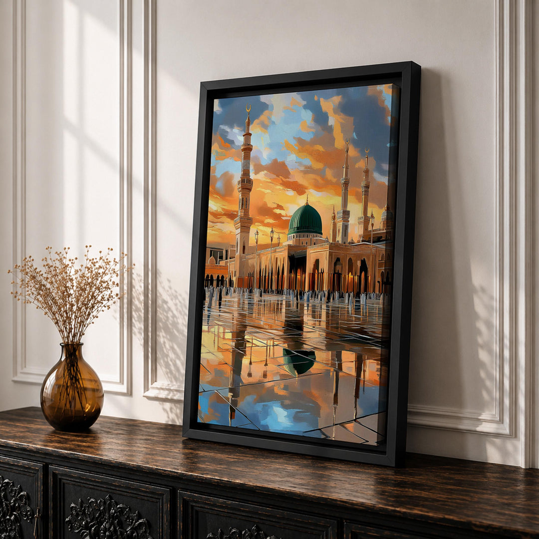 Abstract Islamic art on canvas showcasing Masjid Al Nabawi exterior