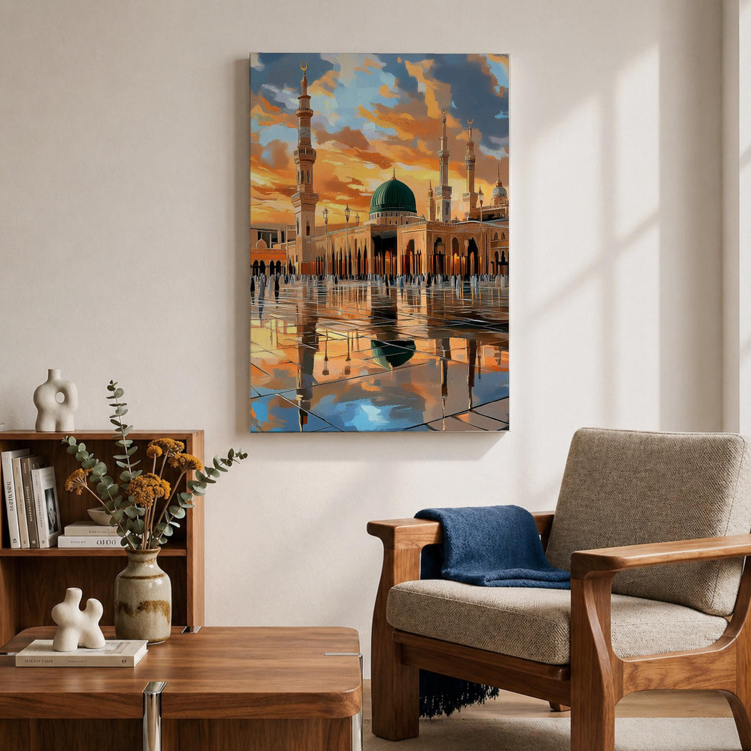 Green Dome mosque artwork on premium framed canvas