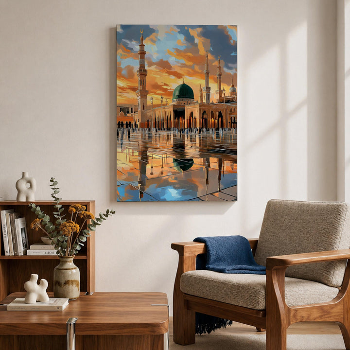 Green Dome mosque artwork on premium framed canvas