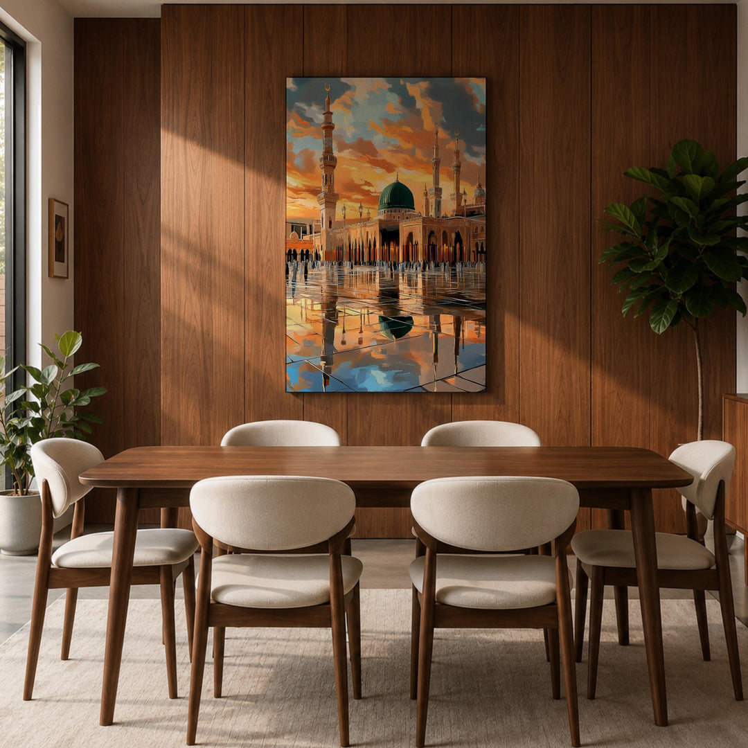 Medina-based wall decor with Masjid Al Nabawi landscape in frame