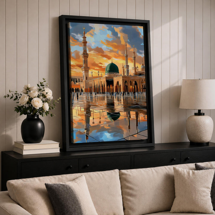 Bright Masjid Al Nabawi wall art in a contemporary frame