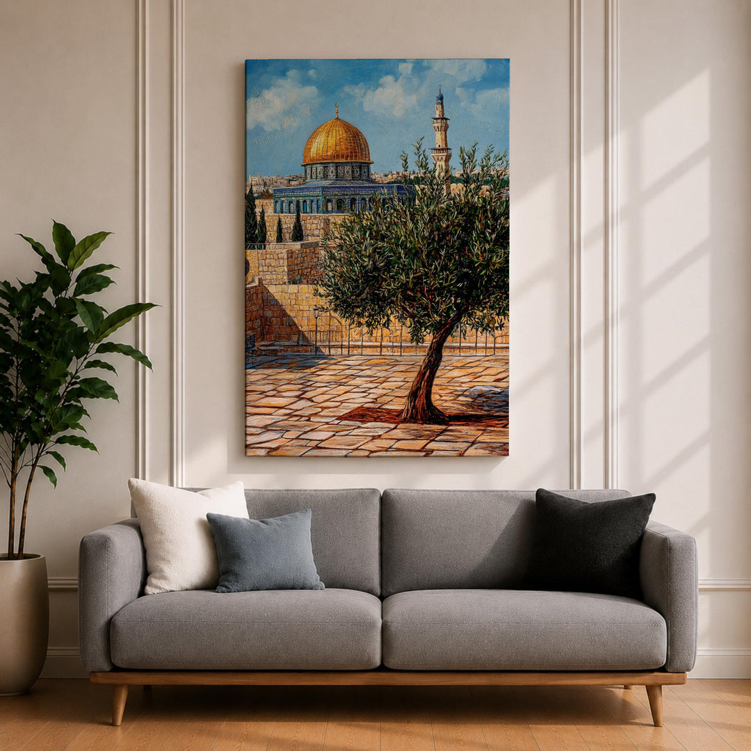 Close-up olive branches from Masjid Al Aqsa wall art framed canvas