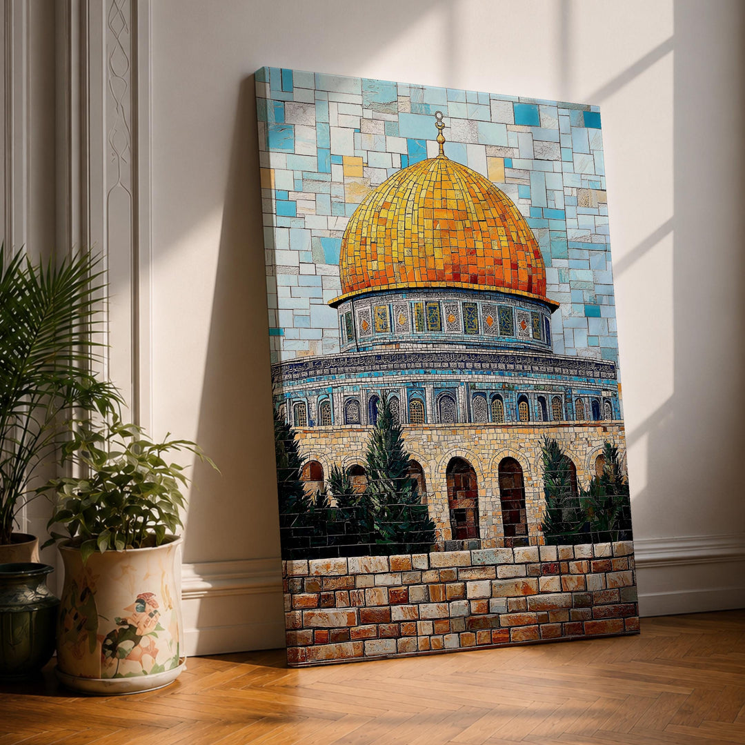 Masjid Al Aqsa golden dome framed canvas wall art, front view