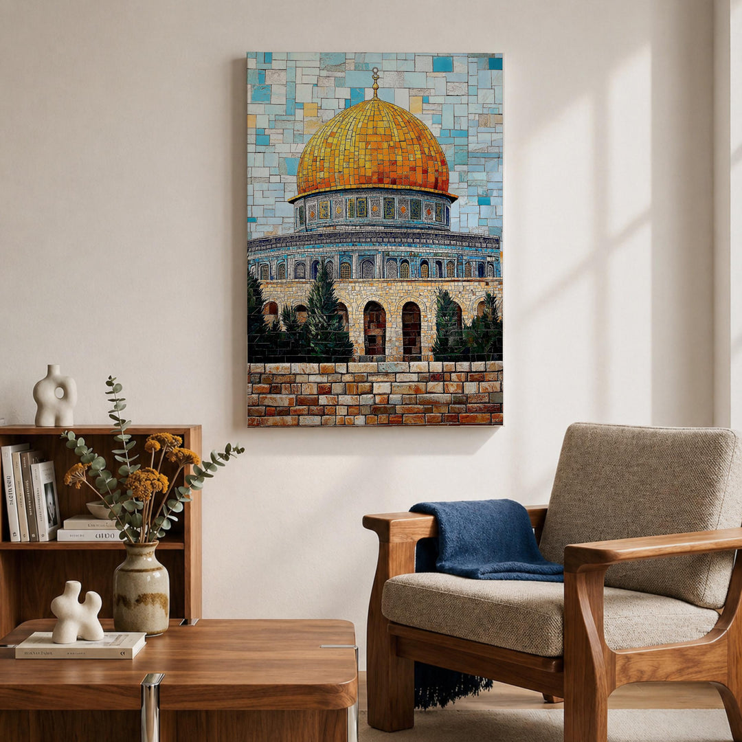 Elegant mosque mosaic canvas framed wall art