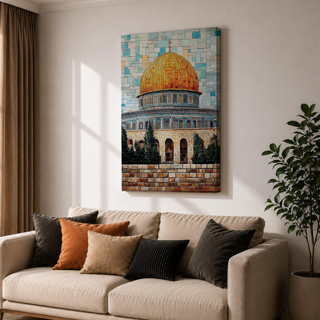 Close-up detail of gold dome in Masjid Al Aqsa art