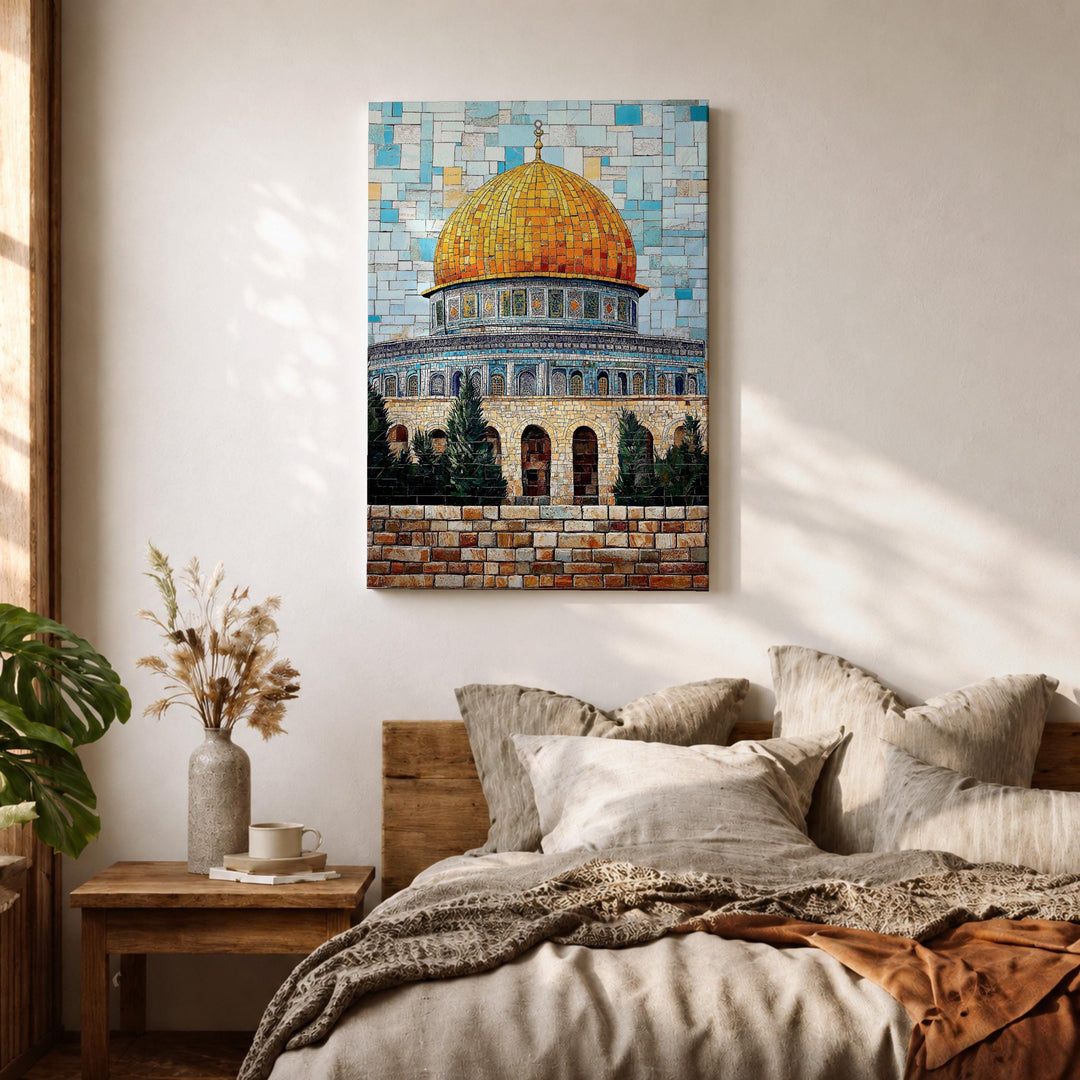 Masjid Al Aqsa framed wall art with golden dome scene