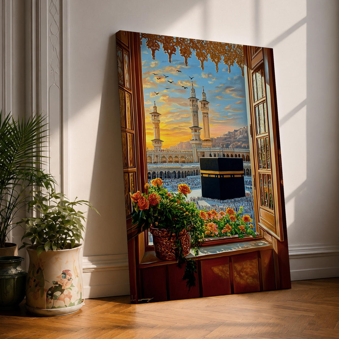 Kaaba window view framed canvas wall art
