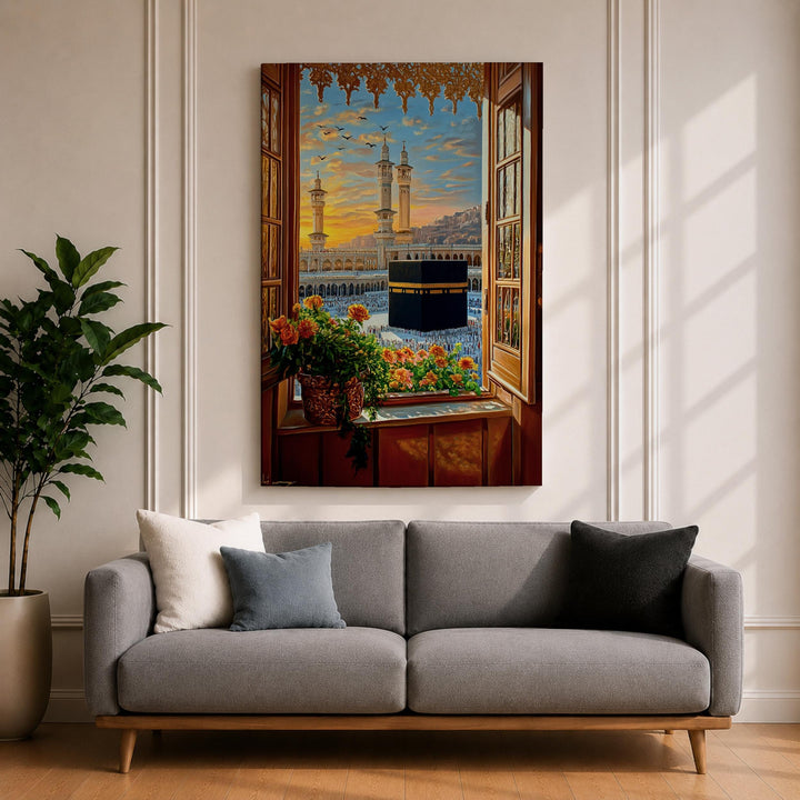 Framed canvas Mecca mosque decor featuring Kaaba