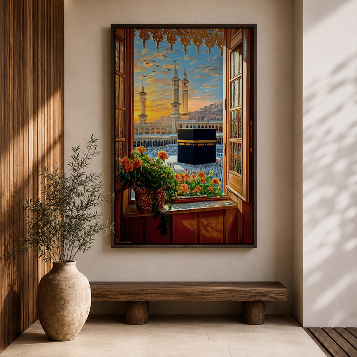 Ready-to-hang mosque decor Kaaba window view