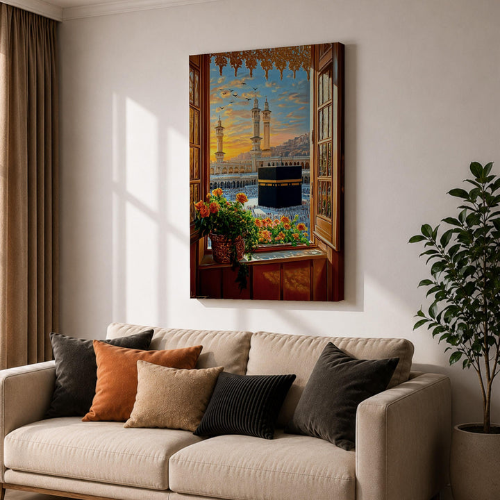 Kaaba window view wall art for living room