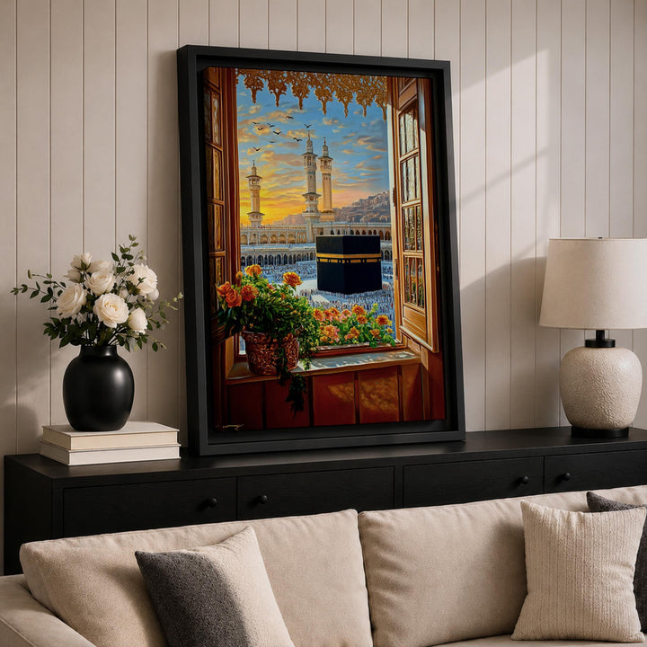 Mecca pilgrimage inspired framed canvas art