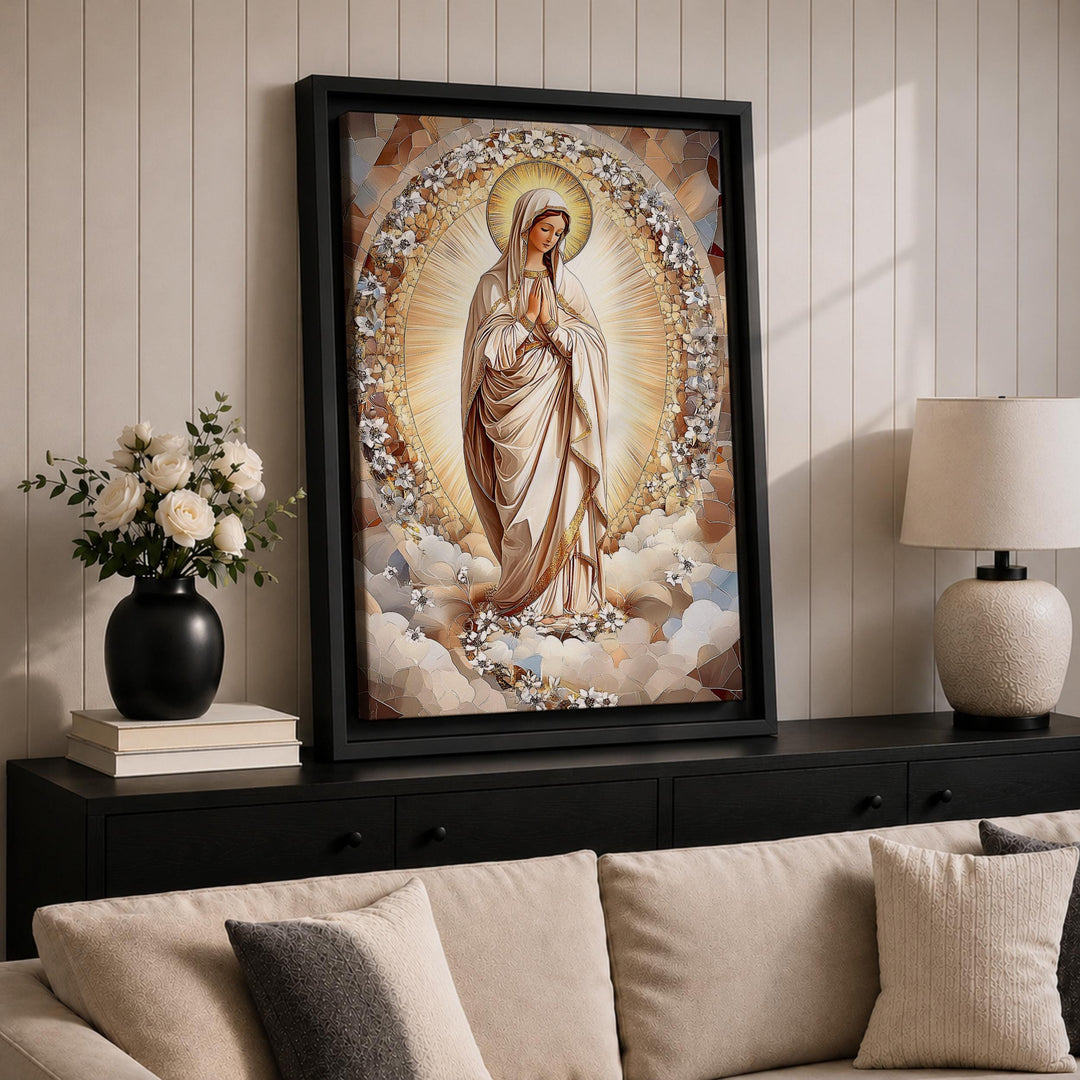 Mary icon-style framed canvas wall art for home altar