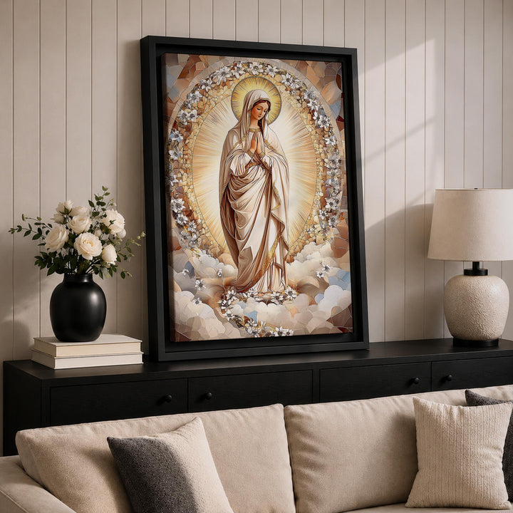 Mary icon-style framed canvas wall art for home altar