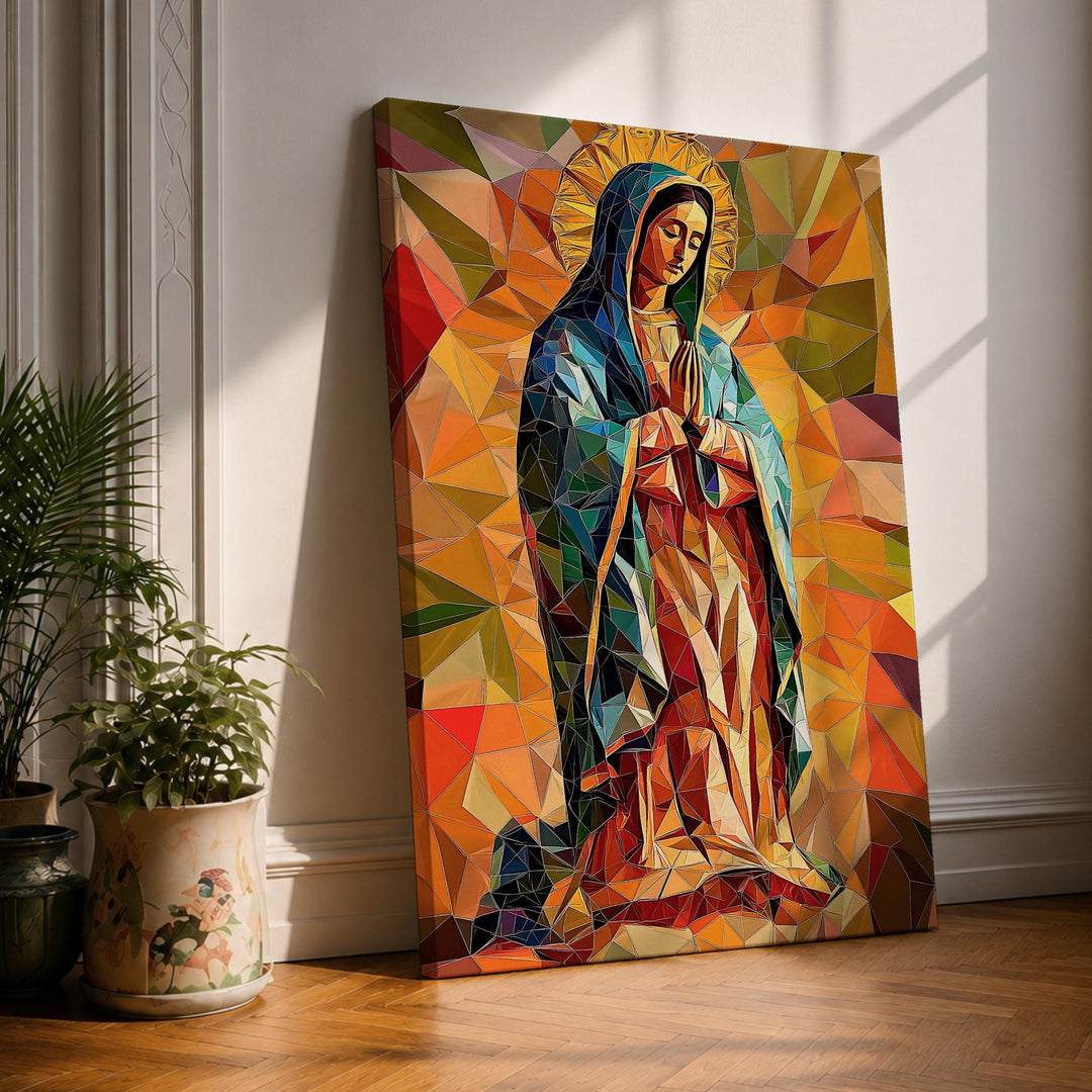 Our Lady of Guadalupe framed canvas wall art, front view with ornate frame