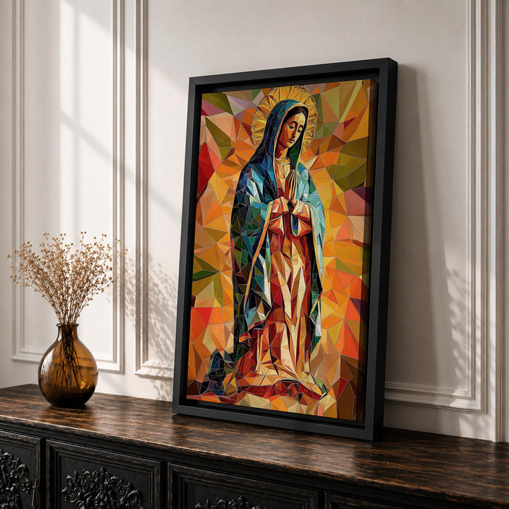Softly lit Our Lady of Guadalupe Catholic wall art for prayer spaces