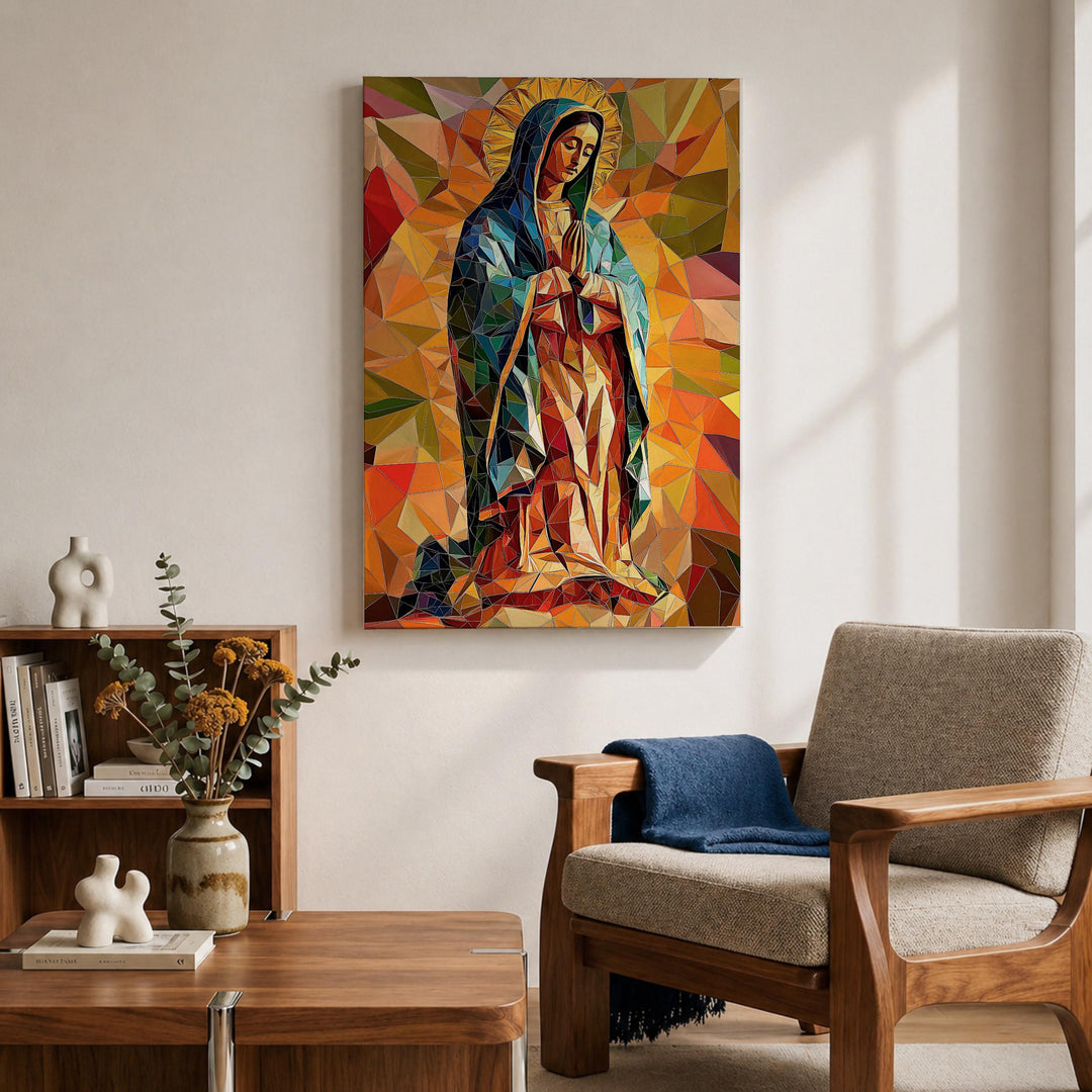 Elegant Marian apparition framed canvas for altar decor