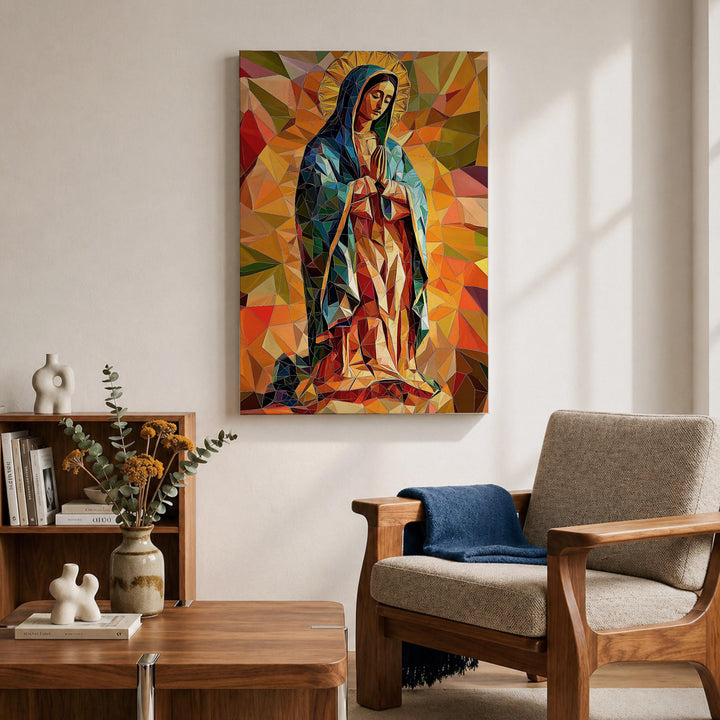 Elegant Marian apparition framed canvas for altar decor